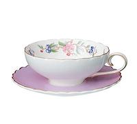 fanquare Tasse à Café en Porcelaine avec Garniture Dorée, Tasse à Thé Motif Fleur de Lotus Rose et Oiseau, Ensemble de Tasse et Soucoupe, Mauve