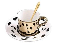 fanquare Tasse à Café Miroir de Réflexion Motif Panda, Mug de Café en Porcelaine Dorée, Tasse à Thé et Soucoupe en Céramique, 250 ML