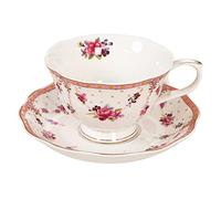 Fanquare Tasse à Café Rose Avec Soucoupe - Set Cadeau en Porcelaine Fleurie, 220ml Nouvelle Chine Osseuse