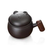 fanquare Tasse à Infusion de Thé Tasse à Thé en Céramique Noire avec Couvercle en Ours Mignon Tasse à Thé Portable de Voyage pour Feuilles Mobiles