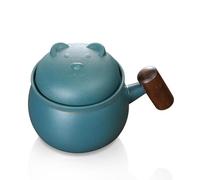 fanquare Tasse à Infusion de Thé Tasse à Thé en Céramique Verte avec Couvercle en Ours Mignon Tasse à Thé Portable de Voyage pour Feuilles Mobiles