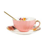 fanquare Tasse à Thé Anglaise Rose en Porcelaine avec Cuillère, Soucoupe et Céramique - 200ml