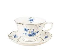fanquare Tasse à Thé Bleue et Soucoupe Set pour 1, Fleurs Tasse à Café avec Set d'assiettes, Tasse à Thé Anglaise en Porcelaine, 200ml