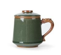 fanquare Tasse à Thé en Céramique avec Infuseur et Couvercle Tasses à Thé Chinoises à Glaçure Verte Grande Tasse à Thé en Porcelaine pour Maison Cadeaux 450ml