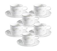 fanquare Tasse à Thé Florale en Argent et Soucoupe Ensemble de 6 élégantes Tasses à Café Britanniques en porcelaine Cadeau pour le thé de l’après-midi 220ml