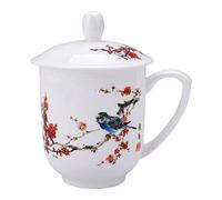 fanquare Tasse À Thé Motif Fleurs et Oiseaux, Floral Tasse à Thé en Porcelaine avec Couvercle, 300 ML