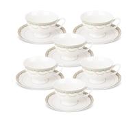 fanquare Tasses à Thé et Soucoupes en Dentelle Bleue Ensembles de 6 Tasses à Café Britanniques et Assiettes en os en Porcelaine pour les Cadeaux du Thé de l’après-midi