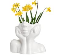 fanquare Vase avec Visage Blanc Brillant 14cm, Vase Moderne en Porcelaine Humaine pour la Décoration de la Maison, Vase en Céramique Unique pour Les Fleurs