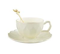 fanquare Vintage Jaune Tasse à Thé avec Cuillère, 200ml Tasse à Café avec Soucoupe, Tasse à Thé en Porcelaine pour Espresso, Cappuccino