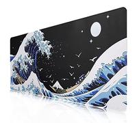 FANRTE Grand tapis de souris de jeu avec bords cousus, (90x40 cm), base en caoutchouc naturel durable, antidérapant et imperméable, le bureau, la maison (Kanagawa Surf) PAD01