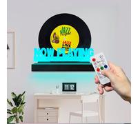 Fanrui Now Playing Support de Vinyles LED 7 Couleurs Changeantes | Étagère Murale & de Table, Télécommande | Présentoir Flottant pour Maison, Bureau, Bar