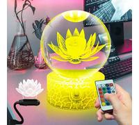 Fanrui Veilleuse bouddhiste 3D en forme de fleur de lotus avec base fissurée, 16 couleurs, télécommande, décorations de Noël pour prière, hommes, femmes, enfants, garçons, filles, adolescents