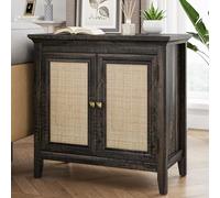FansaFurn Armoire de rangement en rotin, buffet de cuisine avec étagère de rangement réglable, buffet d'appoint avec portes en rotin, organiseur d'armoire en bois pour salle à manger, couloir, salon,