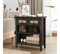 FansaFurn Armoires de rangement en rotin style bohème avec 2 tiroirs et 2 étagères ouvertes, armoire de rangement moderne en bois pour entrée, hall d'entrée, couloir, salon, café