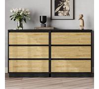 FansaFurn Lot de 2 grandes tables de chevet noires pour chambre à coucher, grande table d'appoint avec 3 tiroirs, table de chevet pour salon, noir et bois