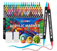 FansArriche 132 Couleurs Marqueurs Acryliques à Double Pointe | Marqueurs Acryliques Professionnels pour Adultes, Pointe Fine & Pointe Pinceau pour Toile, Bois, Verre, Pierre