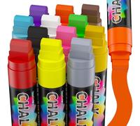 FansArriche Marqueurs de fenêtre 12 stylos à craie Neon Colors - 15 mm jumbo - marqueur craie effacable liquide, marqueurs de tableau noir pour fenêtres, noir, verre, panneaux, pointe 3 en 1