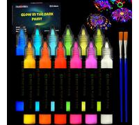 FansArriche Peinture Luminescente 12 Couleurs (20 ml chacune), Peinture Fluorescente & Néon 3D pour Tissu, Peinture Acrylique Imperméable pour Artistes, Lumière Noire UV