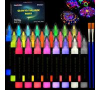 FansArriche Peinture Phosphorescente 24 × 20 ml, Peinture Glow in the Dark | Peinture Textile 3D Résistante à L’eau, Peinture Fluorescente, Peinture Pour Tissu Qui Brille Dans L’obscurité
