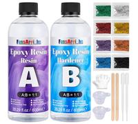 FansArriche Résine époxy transparente 1200ml resin rapport 1:1 ; revêtement résine cristalline pour bois, créations artistiques, restauration