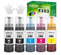 FANSHENG 103 Encre Compatible avec epson 103 Bouteille d'encre Multipack pour L1110 L1210 L1250 L3100 L3101 L3110 L3111 L3116 L3150 L3151 L3156 L3160 L3210 L3211 (5 Pack 2 Noir/Cyan/Magenta/Jaune)