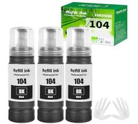 FANSHENG 104 Encre Compatible avec Epson 104 Bouteille d'encre pour ET-2720 ET-2711 ET-2810 ET-2811 ET-2814 ET-2820 ET-2821 ET-2851 ET-2812 ET-4800 ET-1810 ET-2825 ET-2710 ET-2712 (3 Pack, Noirx3)