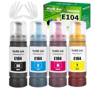 FANSHENG 104 Encre Compatible avec epson 104 Les Bouteilles d'encre 104 pour ET-1810 ET-2870 ET-2720 ET-2715 ET-2721 ET-2712 ET-2810 ET-2820 ET-2821 ET-2825 ET-2826 ET-4700 ET-4800 (4P BK/C/M/Y)