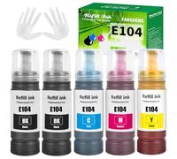 FANSHENG 104 Encre Compatible avec epson Les Bouteilles d'encre 104 pour ecotank ET-1810 ET-2870 ET-2720 ET-2715 ET-2721 ET-2712 ET-2810 ET-2820 ET-2821 ET-2825 ET-2826 ET-4700 ET-4800 (5P 2BK/C/M/Y)