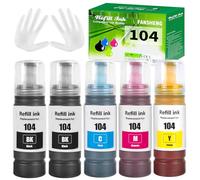 FANSHENG 104 Encre Compatible avec epson Les Bouteilles d'encre 104 pour ecotank ET-1810 ET-2870 ET-2720 ET-2715 ET-2721 ET-2712 ET-2810 ET-2820 ET-2821 ET-2825 ET-2826 ET-4700 ET-4800 (5P 2BK/C/M/Y)