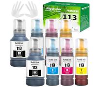 FANSHENG 113 Encre Compatible avec Epson 113 Bouteille d'encre Multipack pour ET-5150 ET-5170 ET-5850 ET-5800 ET-16600 ET-16150 ET-16650 ET-15000 ET-5100 ET-5160 ET-5880 (8 Pack 2BK/2C/2M/2Y)