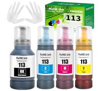 FANSHENG 113 Encre Compatible avec Epson 113 Bouteille d'encre Multipack pour ET-5150 ET-5170 ET-5850 ET-5800 ET-16600 ET-16150 ET-16650 ET-15000 ET-5100 ET-5160 ET-5880 (4 Pack BK C M Y)