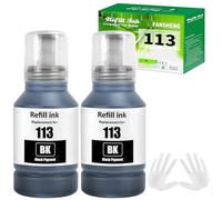 FANSHENG 113 Encre Compatible avec Epson 113 Bouteille d'encre pour ET-5150 ET-5170 ET-5850 ET-5800 ET-16600 ET-16150 ET-16650 ET-15000 ET-5100 ET-5160 ET-5880 (2 Pack Noirx2)