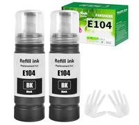 FANSHENG E104 Encre Compatible avec Les Bouteilles d'encre E104 pour ET-1810 ET-2870 ET-2720 ET-2715 ET-2721 ET-2712 ET-2810 ET-2820 ET-2821 ET-2825 ET-2826 ET-4700 ET-4800 (2 x Noir)