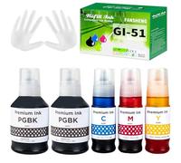 FANSHENG GI51 Encre Compatible avec Canon GI-51 GI 51 Bouteille d'encre Multipack pour PIXMA G2570 G1520 G1560 G2520 G2560 G3520 G3560 G1530 G3570 Series G4570 (5 Pack 2BK/C/M/Y)