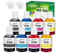 FANSHENG GI56 Lot de 8 flacons d'encre compatibles avec Canon GI-56 pour MAXIFY GX7050 GX6050 GX5050 GX4050 GX3050 (8 packs : 2 noir/2 cyan/2 magenta/2 jaune)