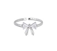 FANSHINUO Bagues ouvertes élégantes en forme de nœud blanc pour femmes et filles, bijoux réglables en zircon pour fêtes et rendez-vous