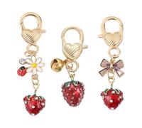 FANSHINUO Lot de 3 porte-clés en forme de fraise réaliste en forme de fruit pour sacs et clés Accessoire décoratif pour chaîne de téléphone