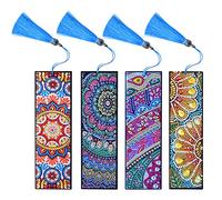 Fanshiontide Lot de 4 marque-pages de peinture diamant 5D DIY Mandala Diamond Painting Marque-page Broderie par numéros Kit pour étudiant, graduation, anniversaire, cadeau et marquage de page