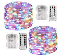 FANSIR Guirlande Lumineuse, 2 Set 33ft 100 Guirlandes Lumineuses LED à Piles Fil Argenté avec Télécommande, 8 Modes de Lumières Imperméables pour la Fête de Centre de Chambre de Jardin (Multicolore)