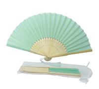 FANSOF.FANS Éventail à main en tissu, pliable, avec pompon e qualité A, nervures en bambou, pour femmes et filles, soirée d'été, événement, anniversaire, mariage, souvenir, cadeau (Turquoise