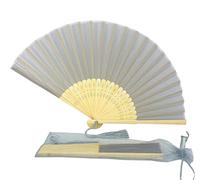 FANSOF.FANS Éventail à main pliable en tissu avec pompon, baleines en bambou de qualité A pour femmes et filles, fête d'été, événement, cadeau souvenir d'anniversaire, de mariage (argent, gris)