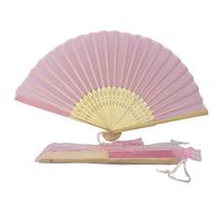 FANSOF.FANS Éventail à main pliable en tissu avec pompon, baleines en bambou de qualité A pour femmes et filles, fête d'été, événement, cadeau d'anniversaire, de mariage (rose tendre)