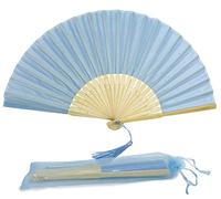 FANSOF.FANS Éventail à main pliable en tissu avec pompon, baleines en bambou de qualité A pour femmes et filles, fête d'été, événement, cadeau d'anniversaire, de mariage (bleu layette)