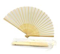 FANSOF.FANS Éventail à main pliable en tissu avec pompon, baleines en bambou de qualité A pour femmes et filles, fête d'été, événement, anniversaire, mariage, cadeau souvenir (blanc cassé)