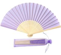 FANSOF.FANS Éventail pliable à main en tissu avec pompon, baleines en bambou de qualité A pour femmes et filles, fête d'été, événement, anniversaire, mariage, cadeau souvenir (violet lilas pâle)