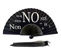 FANSOF.FANS Éventail pliant en tissu de soie noire avec pochette en bambou et baleines chinoises vintage pour filles et femmes Cadeau de fête de mariage