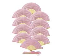 FANSOF.FANS Lot de 10 éventails à Main en Tissu avec Pompons en Bambou de qualité A pour fête, Mariage (Rose Tendre)