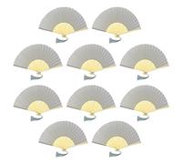 FANSOF.FANS Lot de 10 éventails en tissu avec pompons en bambou de qualité A (argent, gris)