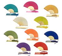 FANSOF.Fans Lot de 10 éventails en Tissu de Soie avec Pompons en Bambou de qualité A (Couleur de mélange)
