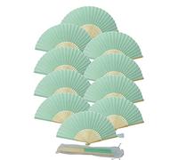 FANSOF.FANS Lot de 10 éventails portatifs en tissu avec pompons en bambou de qualité A pour fête, mariage (turquoise clair)
